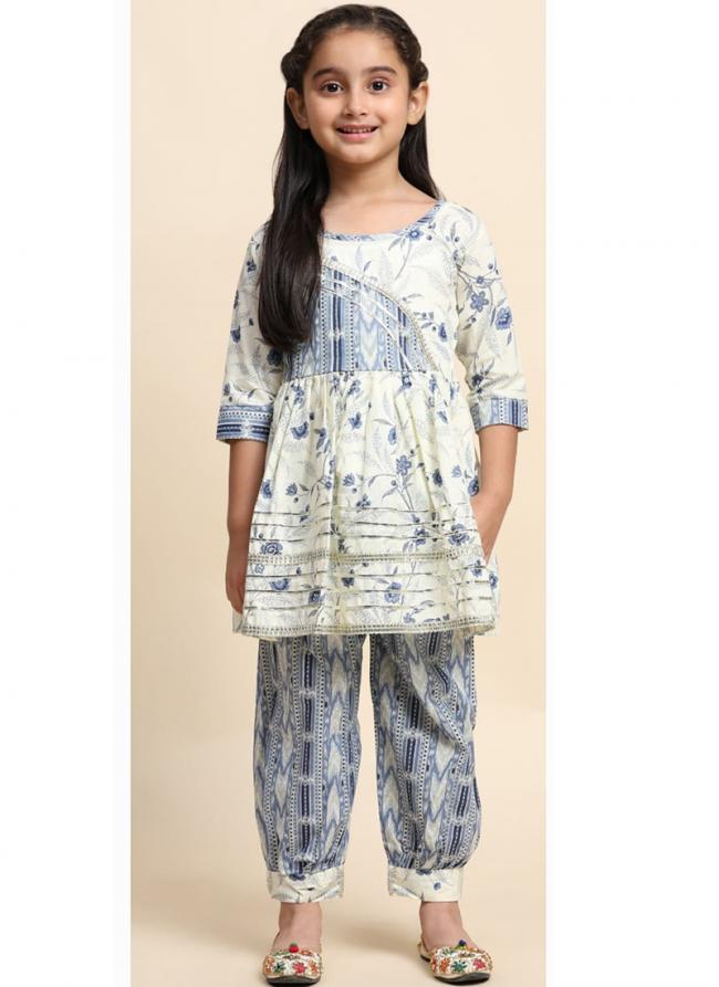 Cotton Multi Colour Casual Wear Printed Readymade Kids Kurta With Afghani Pant